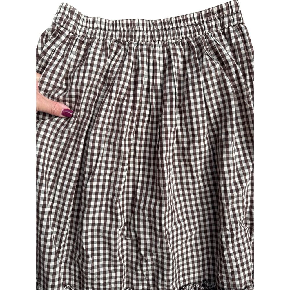 Damson Madder Rina Ruffle Midi Skirt Gingham Print Size US 6 - Picture 10 of 11